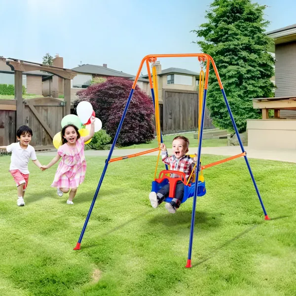 Conjunto balanços infantil 3em1 metal dobrável com sacos areia