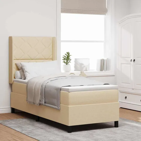 Cama Box Spring LED com colchão Creme 80 x 200 cm tecido