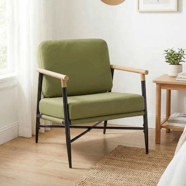 Poltrona Moderna de Sala com Almofadas Amovíveis Verde