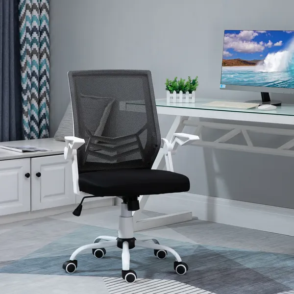 Cadeira de Escritório Ergonômica Cadeira de Escritório Giratória com Altura Ajustável Apoio para os Braços Dobrável Suporte Lombar e Encosto Transpirável 62,5x55x94-104cm Preto