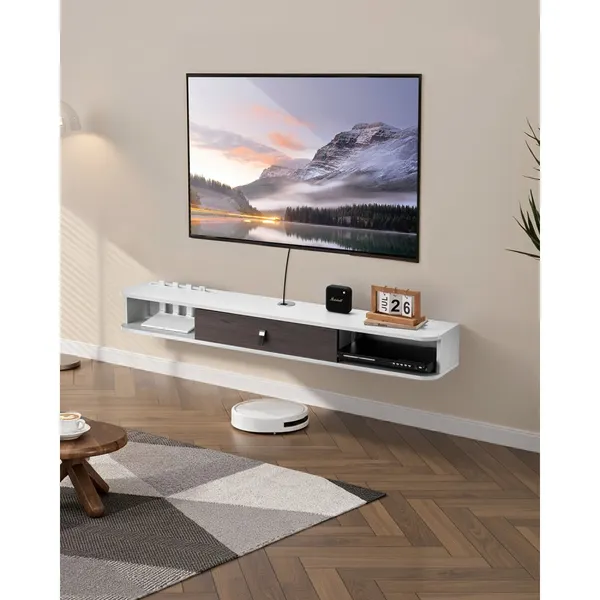 TV flutuante 55 polegadas, móvel cable box, branco