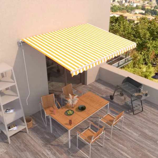 Toldo retrátil automático 450x350 cm amarelo e branco