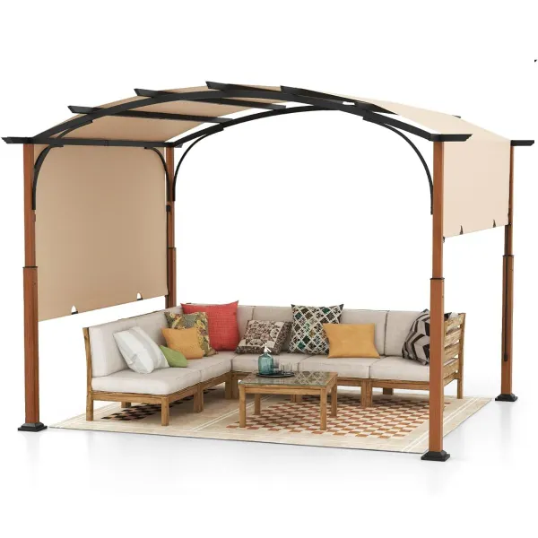 Pergola Retrattile Arcuata Metallo 360x300cm Tenda Regolabile Esterno