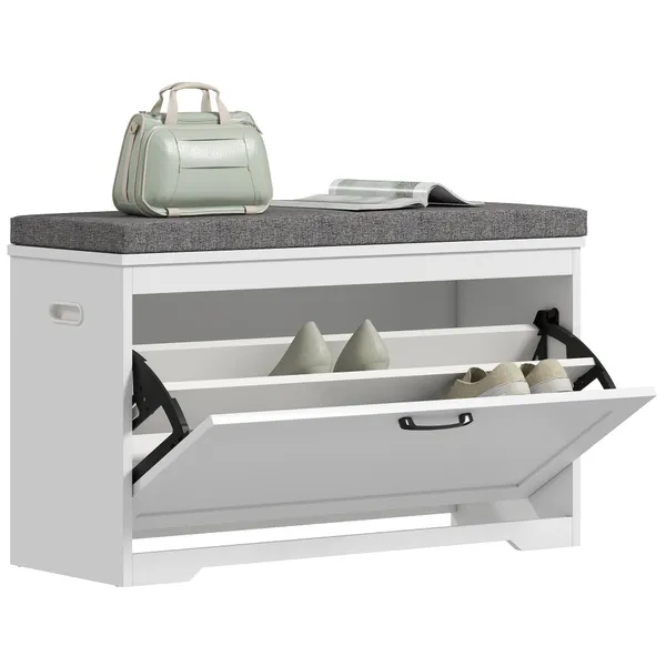 Banco Sapateira Moderno con Assento Acolchoado Prateleira Ajustable para 8 Pares de zapatos para Entrada Corredor Habitación 80x30x50 cm Blanco