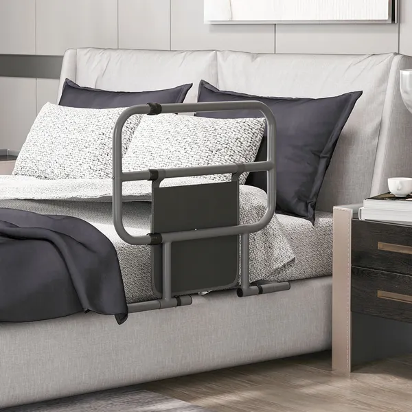 Grade para Cama Adulto Guarda de Segurança para Cama Dobrável Barreira para Cama com Bolso de Armazenamento para Pessoas Maiores e com Deficiência 61x66x55 cm Cinza