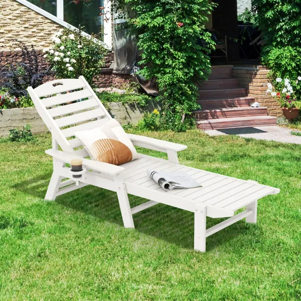 Tumbona de Relax con Respaldo Ajustable en 4 Posiciones Portavasos y Reposabrazos Blanca