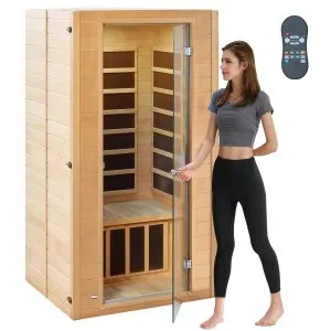 Sauna madeira infravermelha 1-2 pessoas, vidro temperado