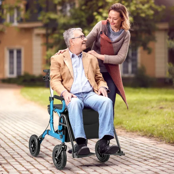 Andatore Rollator Pieghevole 2 in 1 con Seduta e Regolazione Ergonomica dell'Altezza