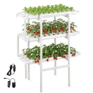 Sistema hidropónico 3 níveis 108 plantas tubo PEX iluminação