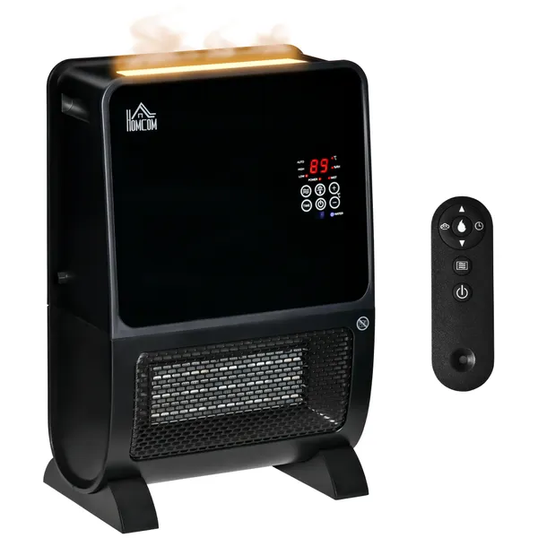 Aquecedor eléctrico 2000W con Umidificador Control Remoto a Distancia Términostato Temporizador Pantalla y Luces led para Sala de Estar de 30 m2 33x21x49,5cm Negro