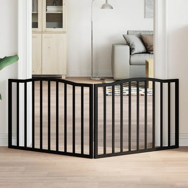 Portão p/ cães dobrável 2 painéis 160 cm madeira de álamo preto