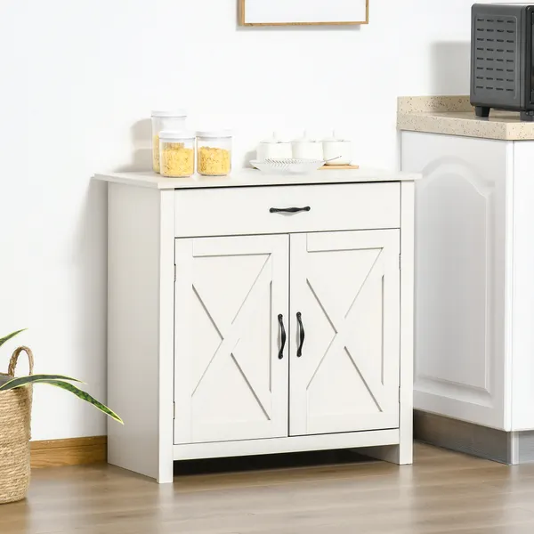 Aparador de cocina con 1 Gaveta y Prateleira Interior Ajustable Móvil Auxiliar Decorativo para Sala de Cena Sala de Estar 80x39,7x80 cm Blanco