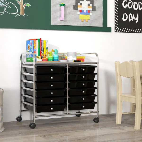 Carrinho Organizador com 12 Gavetas e Rodas 64x38x62 cm
