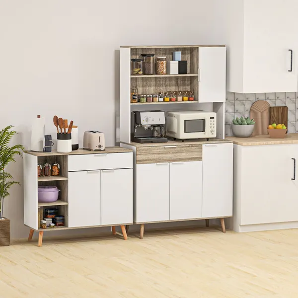 Aparador de sala de estar Aparador de cocina con 1 Gaveta 2 Puertas de cierre Suave y Prateleiras Ajustables para Sala de Cena Corredor Dormitorio 95x35x85 cm Blanco y Madeira