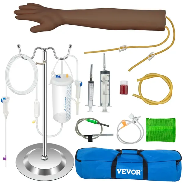Braço prática flebotomia pele escura PVC, kit completo acessórios uso educativo