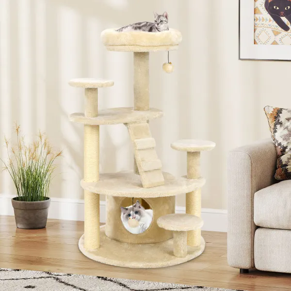 Árbol para Gatos Torre de Actividades Multinivel con Cama y Condominio Postes para Rascar Beige
