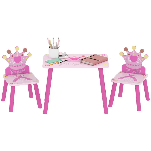 Conjunto de Mesa e 2 Cadeiras Infantis de madeira para crianças acima de 2 anos Set de Mesa 55x34x42cm e Cadeiras 28x26x50cm Rosa