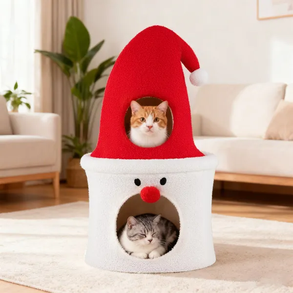 Albero di Natale per Gatti 75 cm con Letto e Torre Imbottita