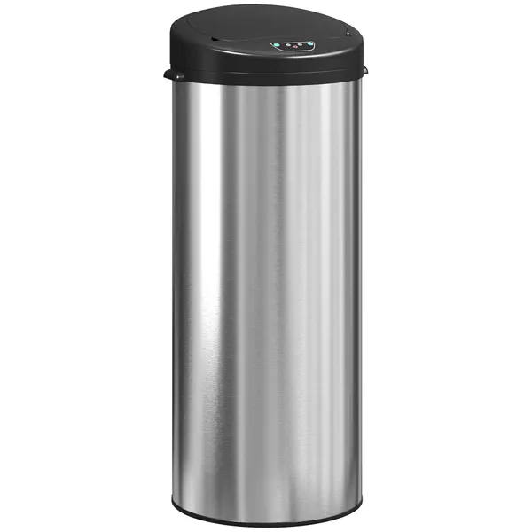 Balde de Lixo de Cozinha Automático 55 L Balde de Cozinha em Aço Inoxidável com Sensor Infravermelho Fechamento Suave e Anel Antidigitais para Quarto Escritório e Casa 32x30x78,5 cm Prateado