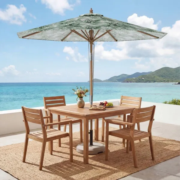 Parasol Jardin 270cm Inclinable Poteau 8 Baleines Bois Hêtre Toit Ventilé Poulies Vert