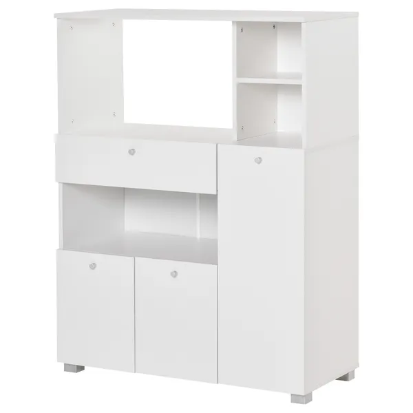 Aparador auxiliar para Microondas Buffet de cocina con 2 Armarios con Puertas 1 Gaveta y Prateleiras de Almacenamiento 90x40x120cm Blanco