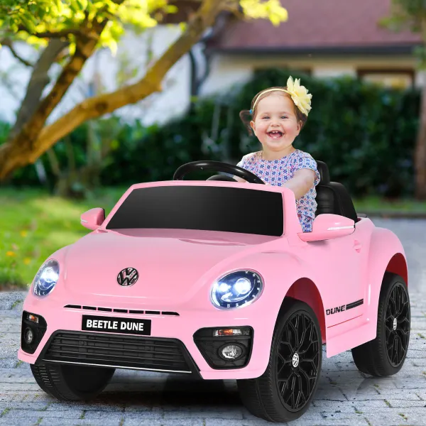Coche Eléctrico Volkswagen Beetle para Niños Coche de Bateria 12V con Control Remoto Luces Música Vehículo Motorizado