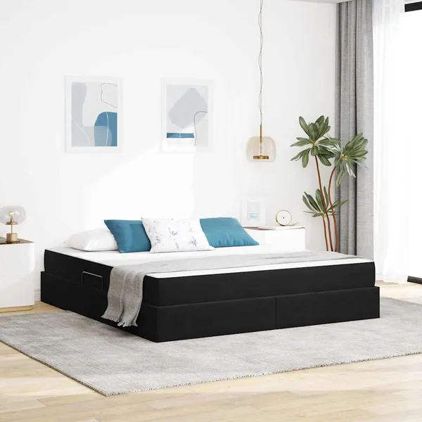 Cama com arrumação e colchão Preto 160 x 200 cm Veludo