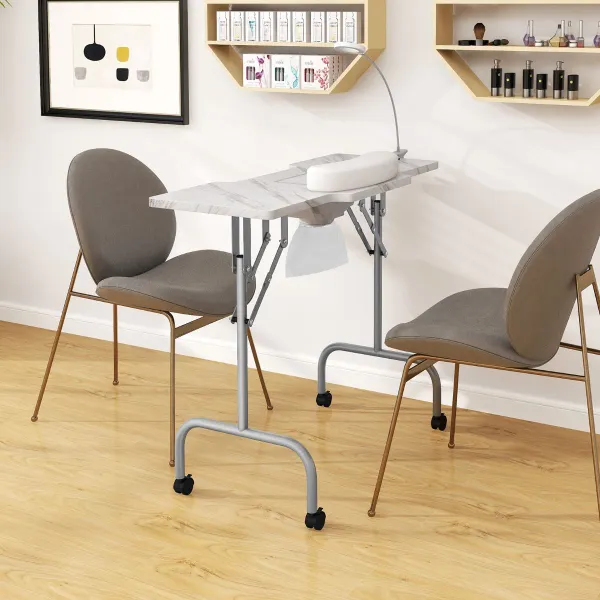 Mesa de Manicura Dobrável com Coletor de Pó Elétrico e Lâmpada LED | 90x40x77cm
