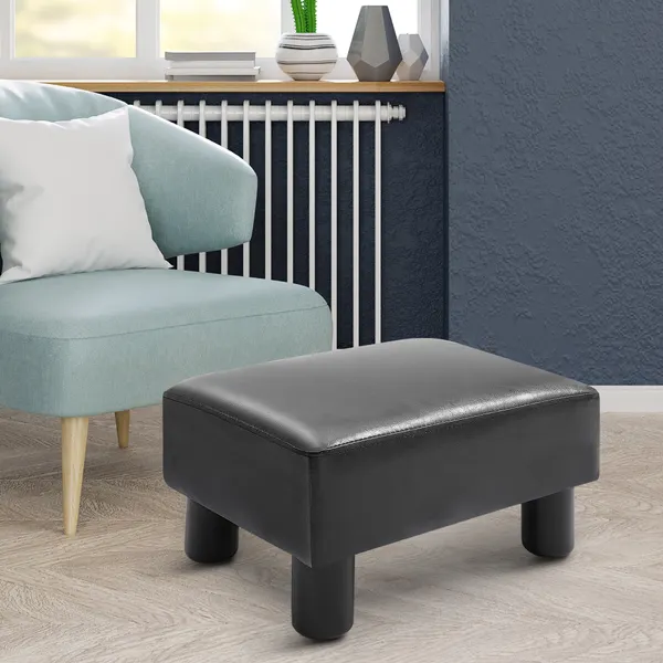 Apoyo a los Pés Octomano Banco Pequeño Estofado en Piel Sintética con Assento Acolchoado de Espuma y Pés de Plástico para Sala de Estar Dormitorio 40x30x24 cm Negro