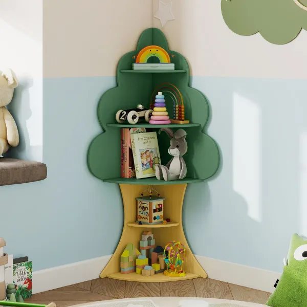 Estantería de Árbol para Niños 5 Niveles Verde con Sistema Antivuelco