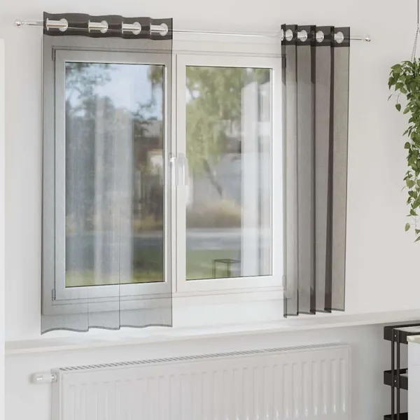 Cortinas de voile com ilhós 2 pcs preto 140x140 cm