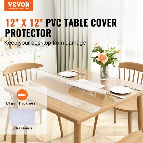Protetor de mesa transparente PVC 305x305mm, 1,5mm