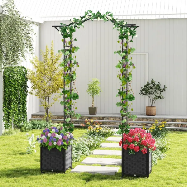 Arceau de Jardin avec 2 Jardinières à Roulettes et Système de Rétention d'Eau 208x40x250cm