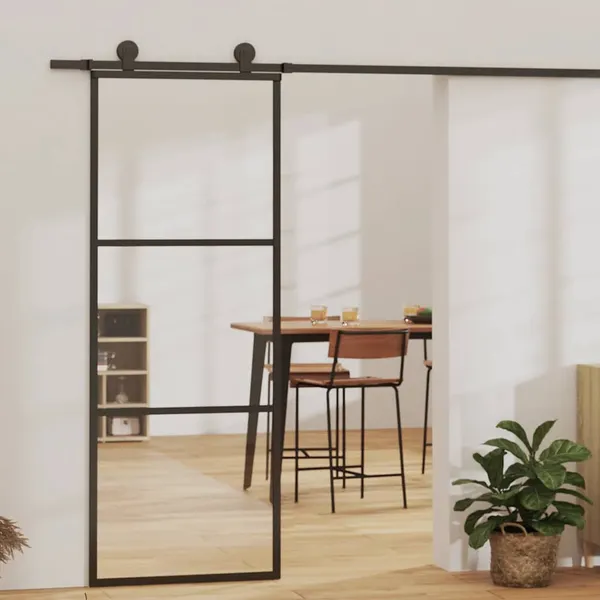 Porta deslizante com 3 painéis em vidro ESG e alumínio 76x205 cm preto