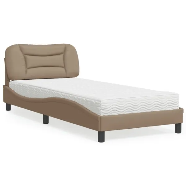 Cama com colchão Hvar 90x200 cm couro artificial cor cappuccino