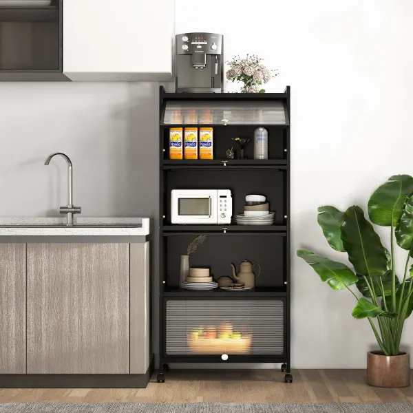 Mobile Cucina con Ruote Scaffale 5 Ripiani Porte PC 60x32x154cm