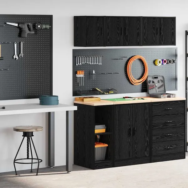 Armários de garagem 2 pcs derivados de madeira preto