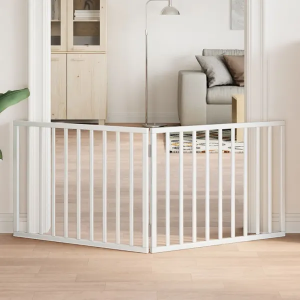 Portão para cães dobrável com 2 painéis, branco, 160 cm, madeira de álamo