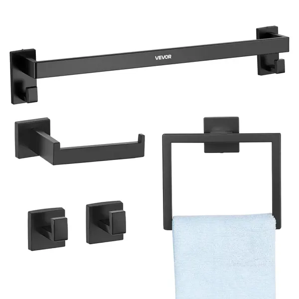 Conjunto acessórios sanita aço inoxidável, 5 peças, preto mate