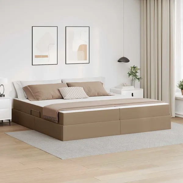 Cama com arrumação e colchão com colchão 2 pcs Cappuccino Couro
