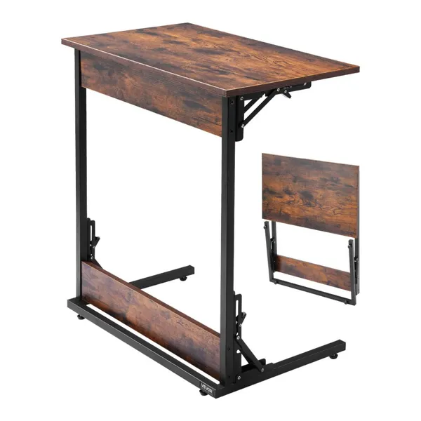 Mesa C dobrável 23,62x14,57x27,56 polegadas, metal ajustável