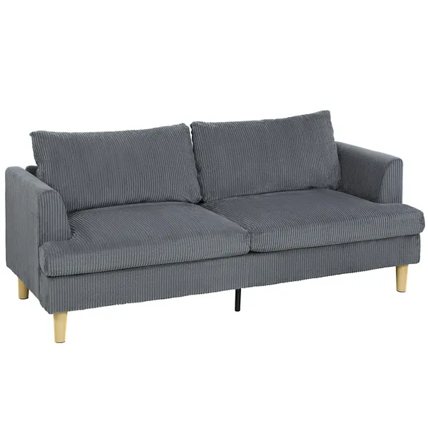 Sofá de 3 Lugares Sofá Moderno para Sala 188x80x86 cm Revestimento em Veludo Almofadas Espessas com Molas Assento Largo Apoios de Braço Fácil Montagem 2 Almofadas Cinzento Escuro
