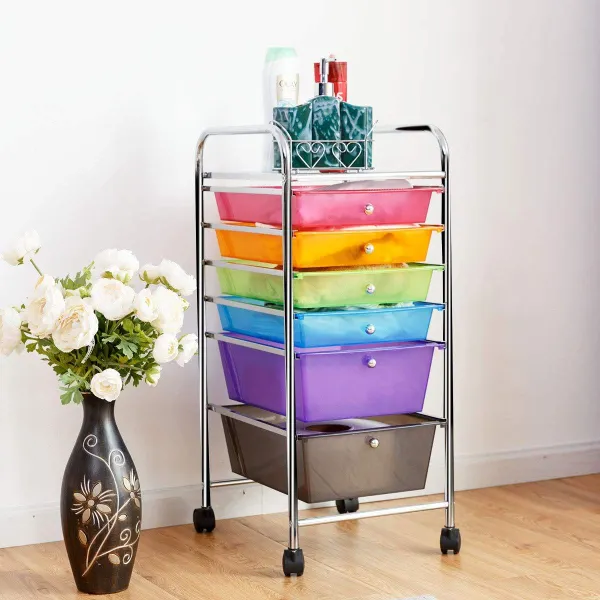 Carrinho de Armazenamento com 6 Gavetas Extraíveis e Rodas 34 x 43,5 x 76 cm