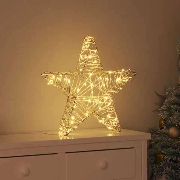 Estrela 3D com 50 LEDs Branco quente 55 x 52.5 x 9 cm Vime