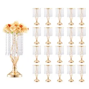 20 Suportes Flores Casamento 43 cm Dourados Cristal