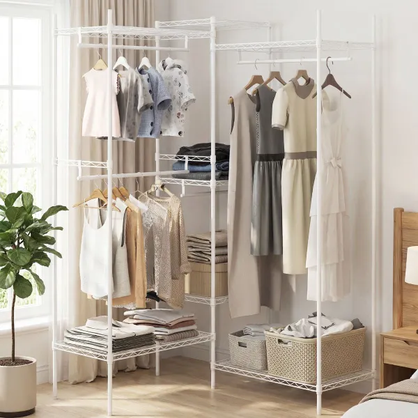 Guarda-roupa Portátil Conversível L e Horizontal | 7 Prateleiras Ajustáveis | 530kg