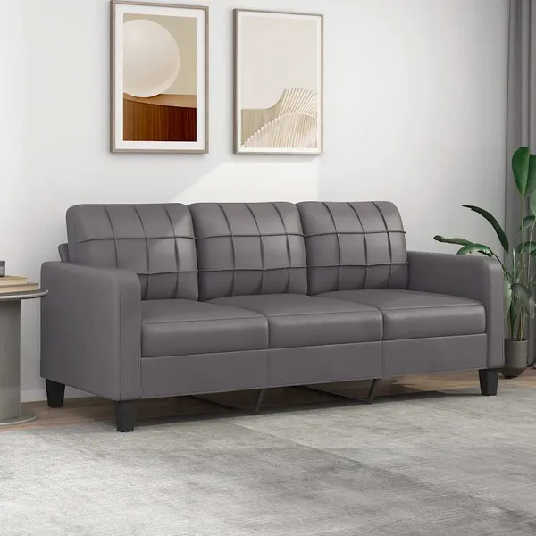 Sofá de 3 lugares 180 cm couro artificial cinza