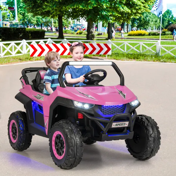 Voiture UTV électrique 2 places enfant 12V télécommande 2.4G musique 3-8 ans 118x74x71cm