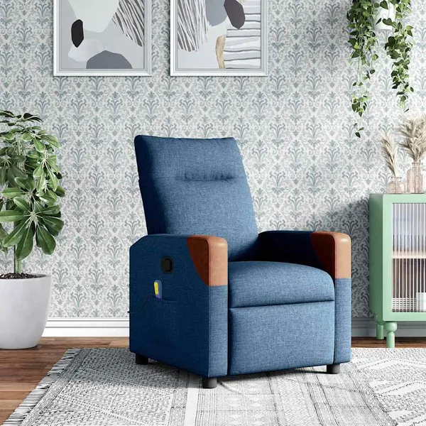 Poltrona reclinável de massagens tecido azul