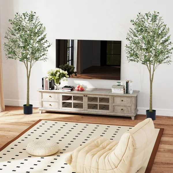 Conjunto de 2 Árvores de Oliveira Artificial 180 cm com Vaso - 1296 Folhas e 72 Frutos